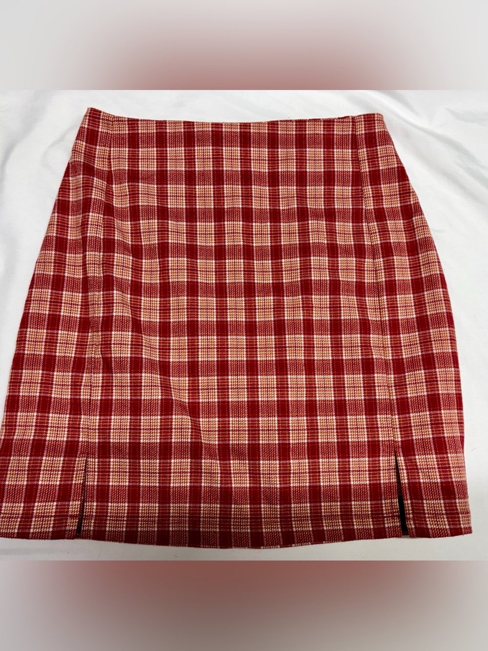 Brandy Melville Red and Cream Plaid Mini Skirt